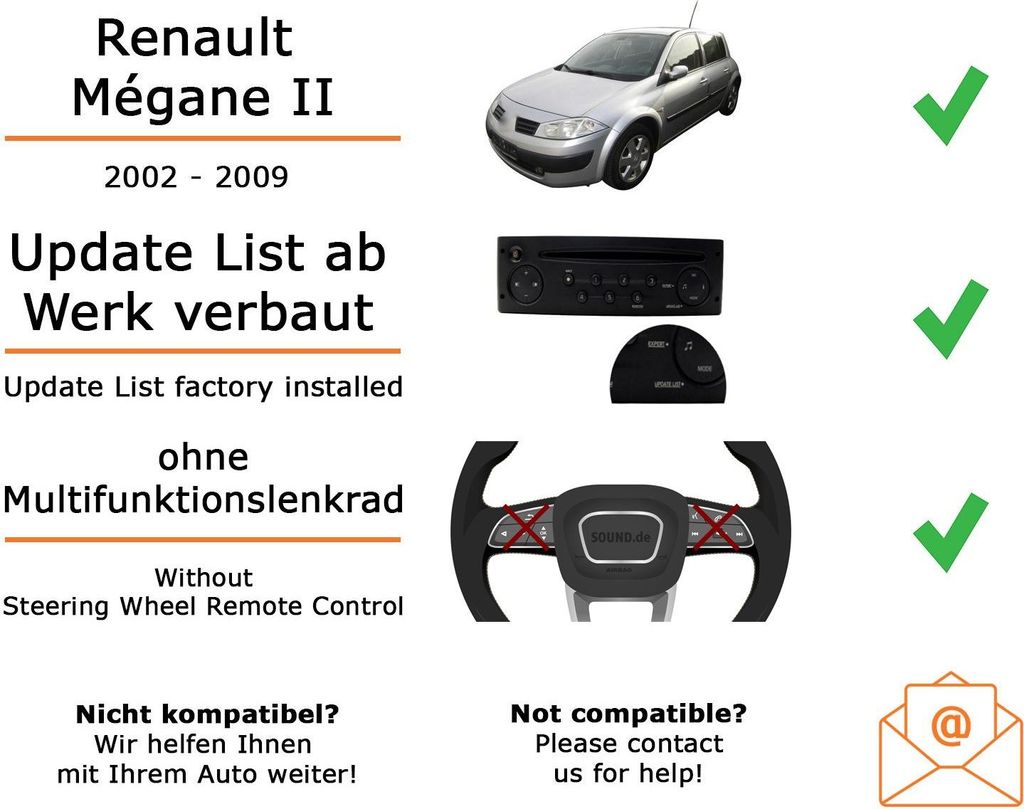 Autoradio Einbaupaket Kenwood DMX5020BTS passend für Renault Megane 2 original externes Display Schwarz | Apple CarPlay Android Auto