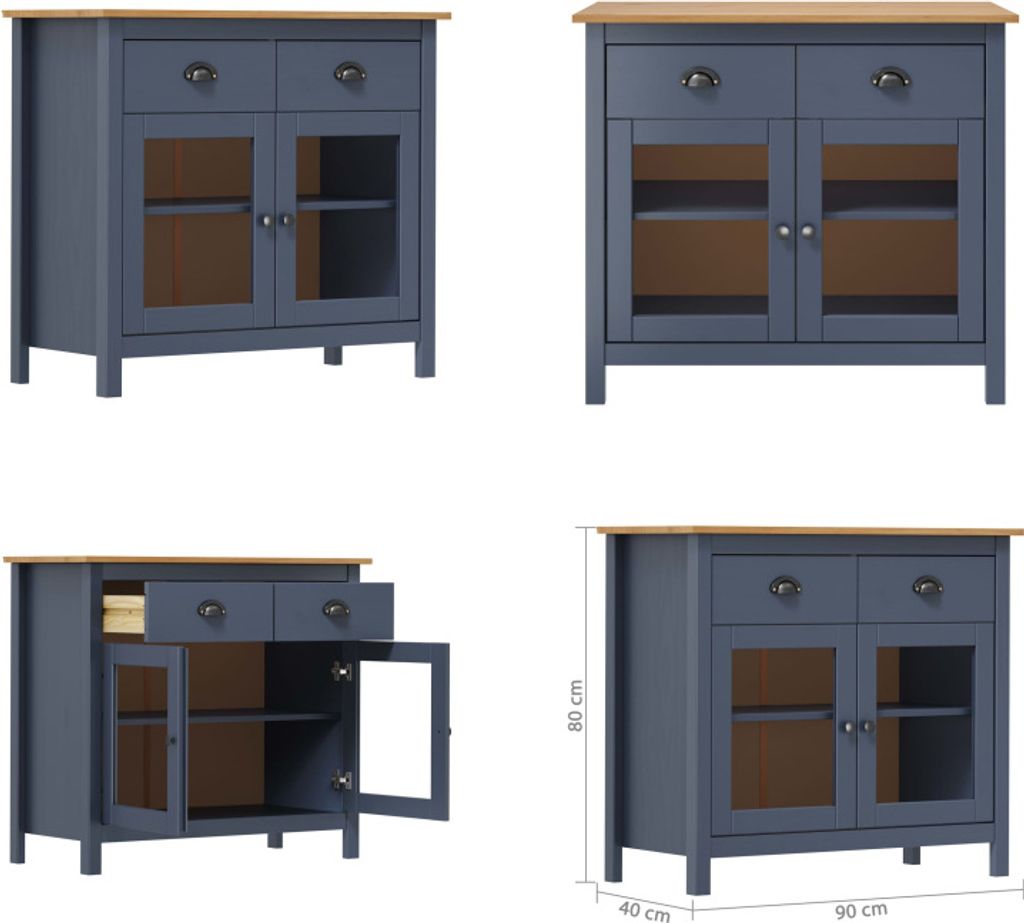 vidaXL Sideboard Hill Grau 90x40x80 cm Massivholz Kiefer - Sideboard - Sideboards - Sideboard Holz - Sideboard Massivholz
