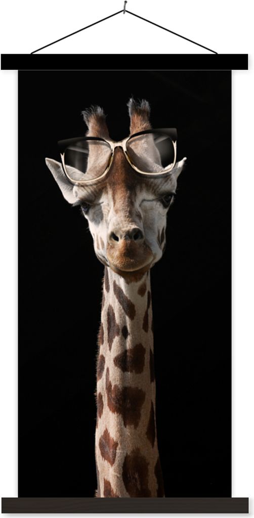 MuchoWow Textilposter Giraffe - Schutzbrille - Schwarz 60x120 cm mit schwarzem Rahmen - Magnete