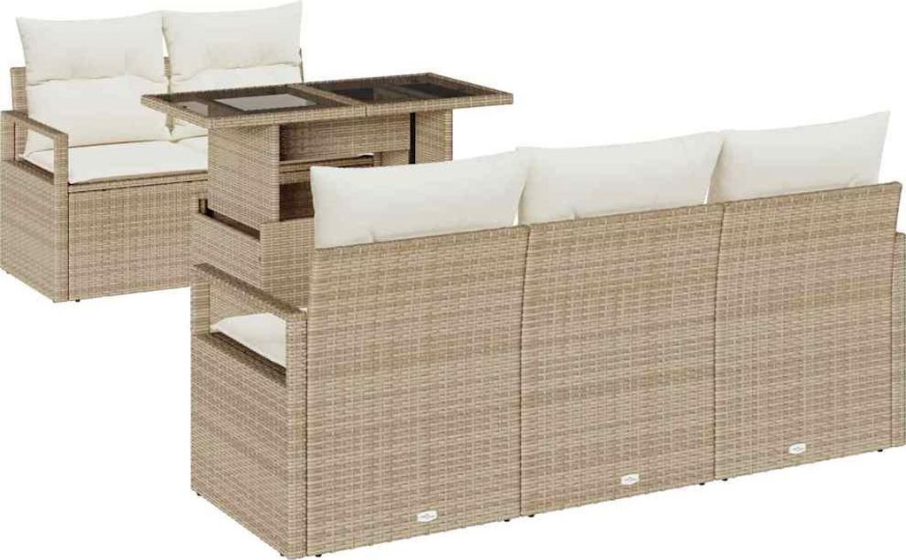 Gartensofa-set mit Kissen mit Speicher 6 pcs Beige Poly Rattan