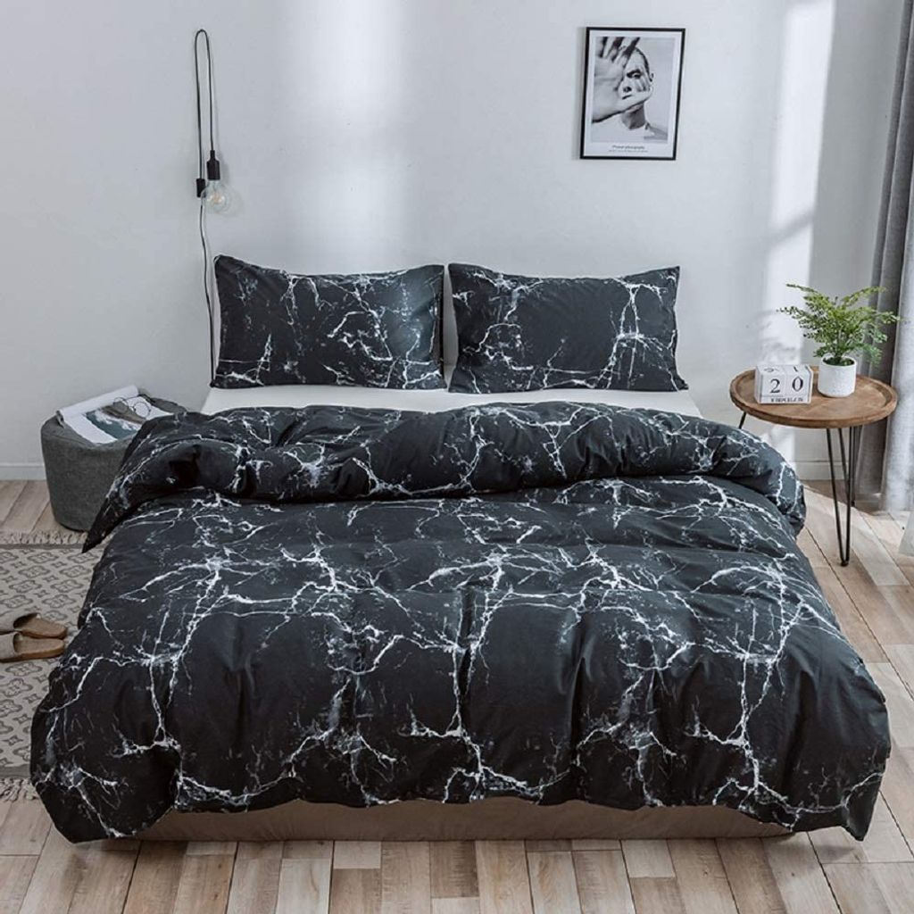 Marmor Bettwäsche Bettgarnitur Bedding Doppelbett Kissenbezug Bettbezug 3tlg Set 