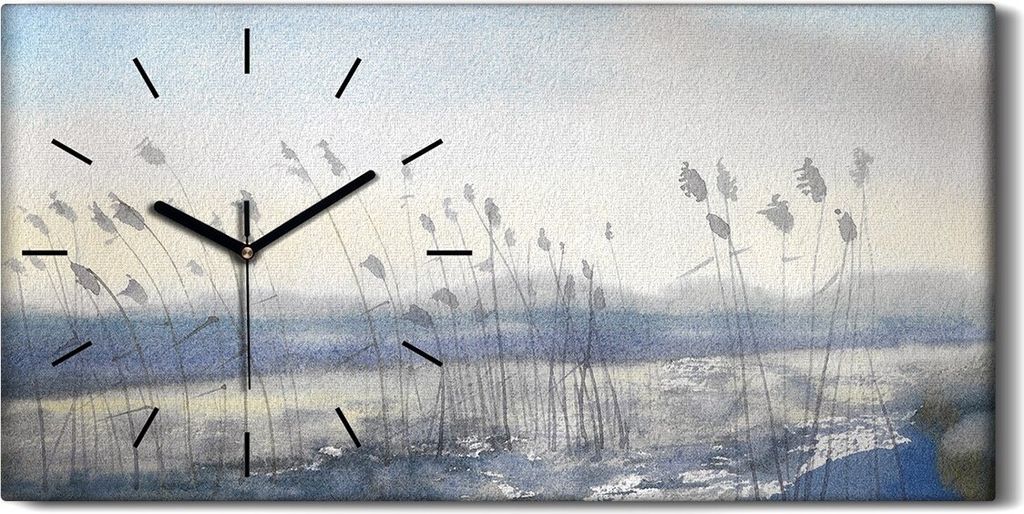 Wandkunst Leinwand Bild Uhr 60x30 Gemälde Abstrakte Winter Schnee Blumen - schwarze Hände