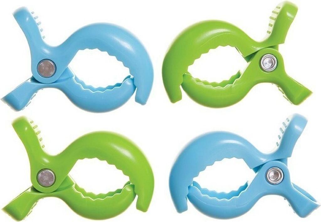 Dreambaby Kinderwagenclips, 4 Stück, grün/blau