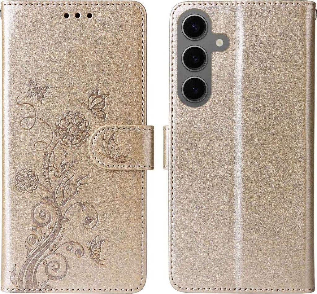 Mobigear Flowers Samsung Galaxy S24 FE Hülle Klapphülle Geldbörse - Gold
