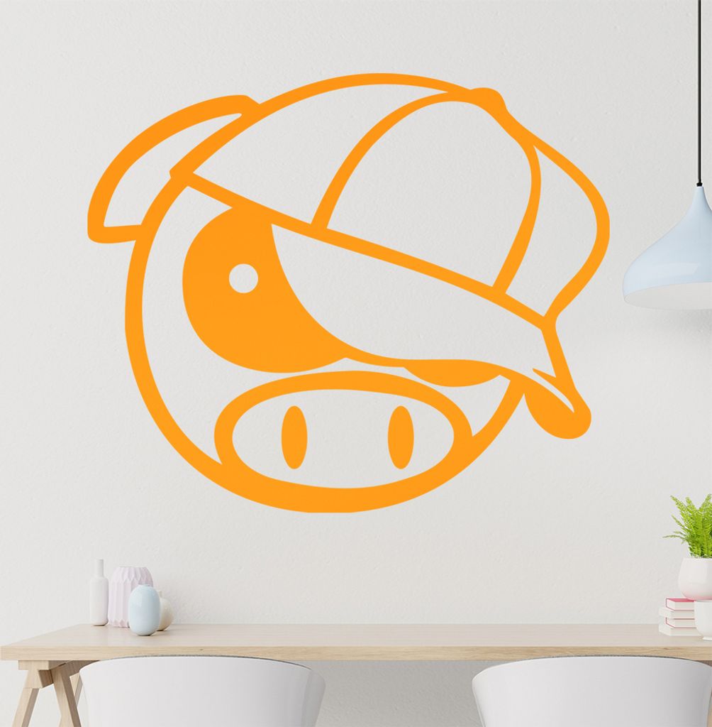 Driftschwein mit cap Wandtattoo in 6 Größen - Wandaufkleber Wall Sticker - Dekoration, Küche, Wohnzimmer, Schlafzimmer, Badezimmer