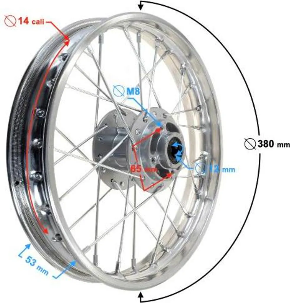 Jante avant 14x1,4 croisée anti-voile pour roue de Pit Bike tout-terrain