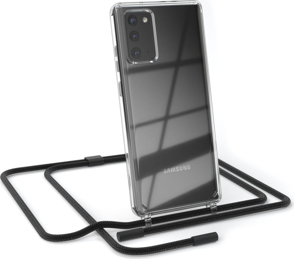EAZY CASE Handykette für Samsung Galaxy Note 20 / Note 20 5G, Clear Case aus Silikon, mit Umhängeband, abnehmbare Endstücke, Handyband in Schwarz