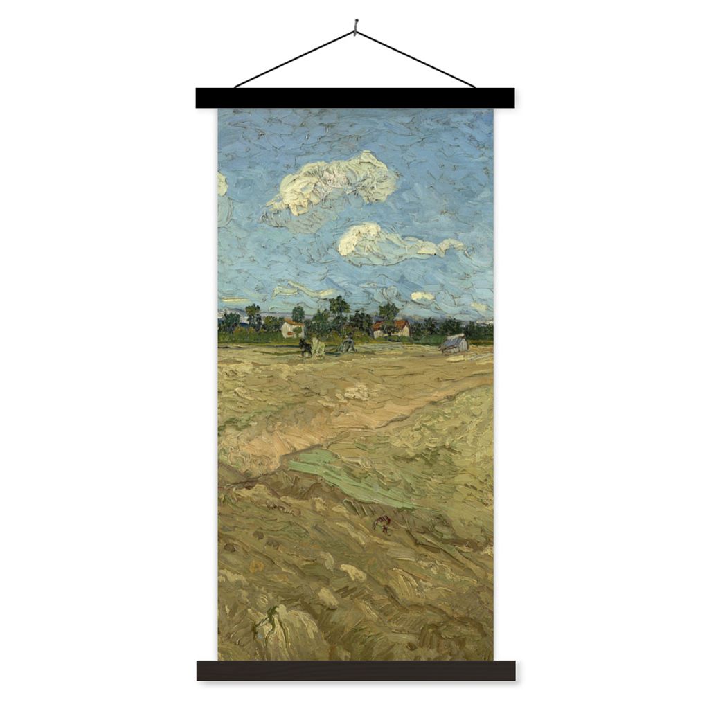 MuchoWow Textilposter Gepflügte Felder - Vincent van Gogh 40x80 cm mit schwarzem Rahmen - Wandemalerei