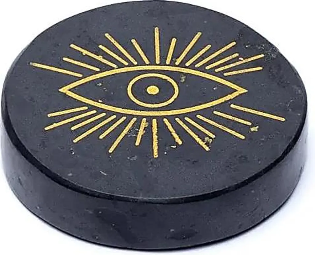 Tourmaline Noire Naturelle Gravée Oeil Allseeing - Lot de 2 Disques 5cm