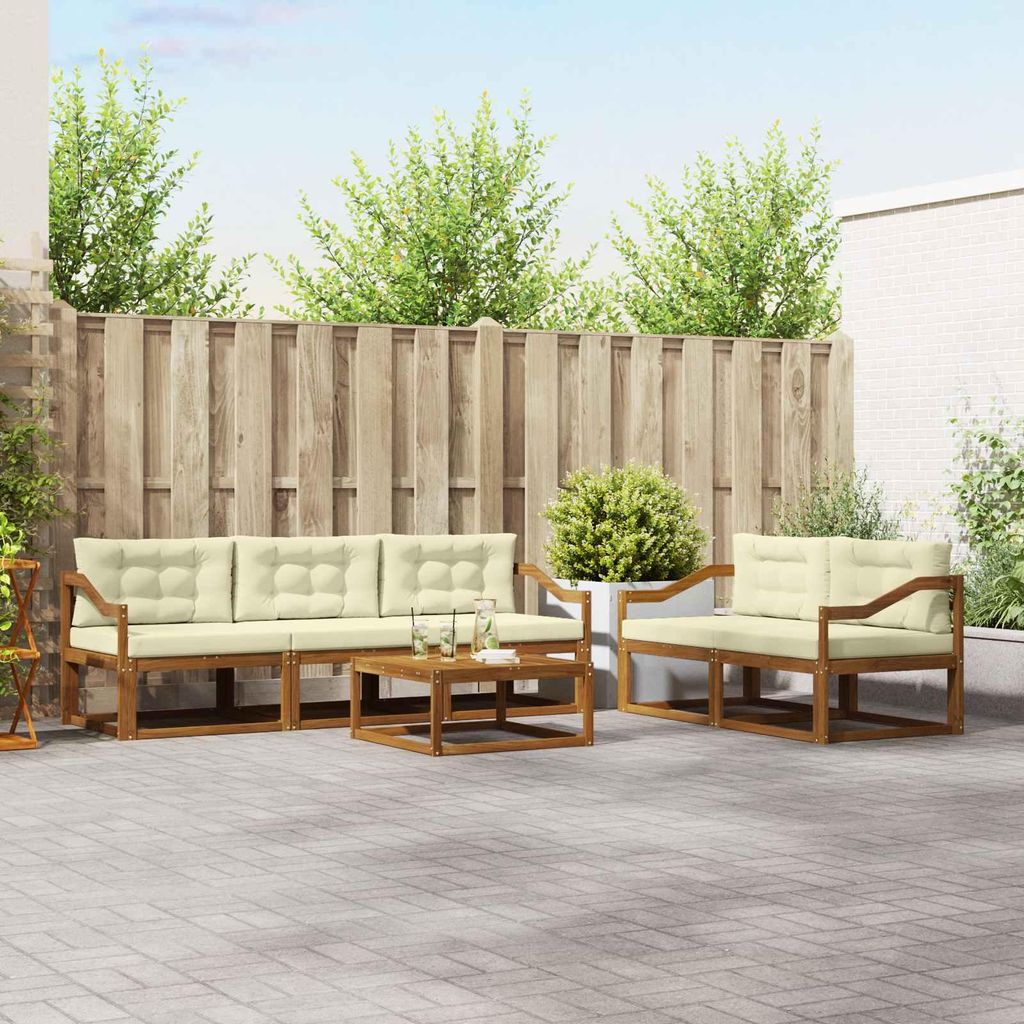 Outdoor-Sofagarnitur - VIDAXL - Terrassen-Sofa - mit Kissen - 6 pcs - Natur und Creme