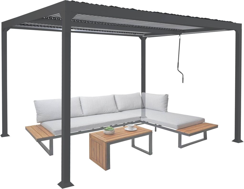 Alu Pergola HWC-L41, Lamellen-Pavillon Terrassenüberdachung, stabiles 8cm-Metall-Gestell 3x3,7m anthrazit