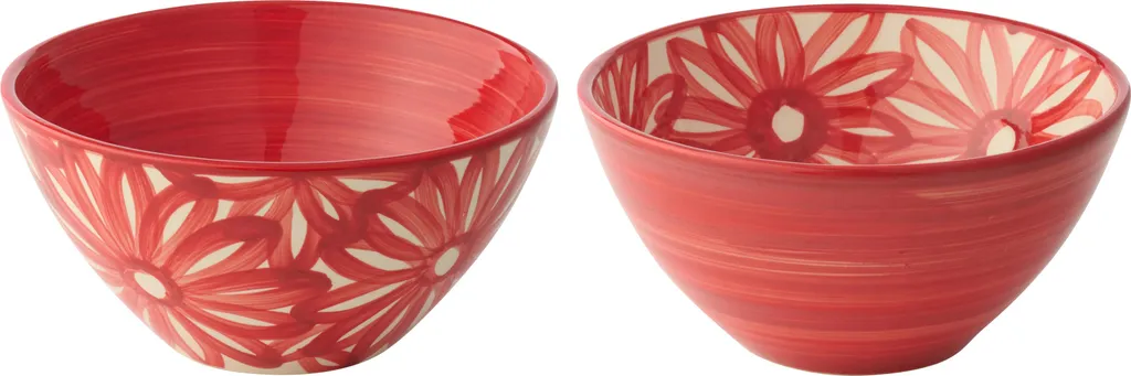 J-Line Bol Fleurs Céramique Rouge Moyen Assorti 2 - Vaisselle de Table