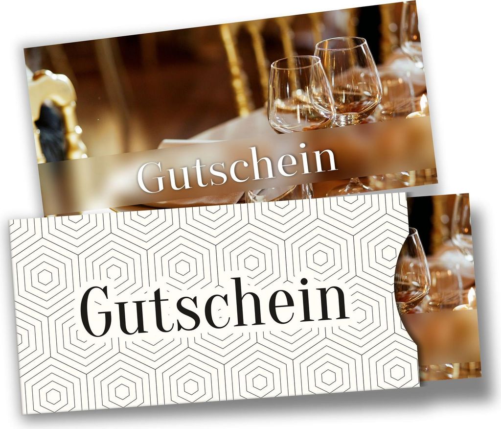 itenga Geschenkgutschein Fotodesign mit Hülle - Motiv RESTAURANT Postkarte zum Ausfüllen 21,0 x 9,8 cm