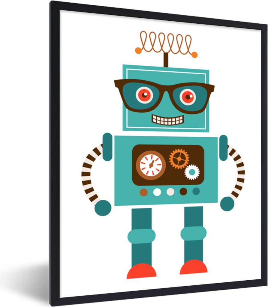 MuchoWow Gerahmtes Poster Roboter - Schutzbrille - Zahnräder - Gesicht - Jungen - Kinder 60x80 cm - Poster mit Schwarzem Bilderrahmen Wandposter...