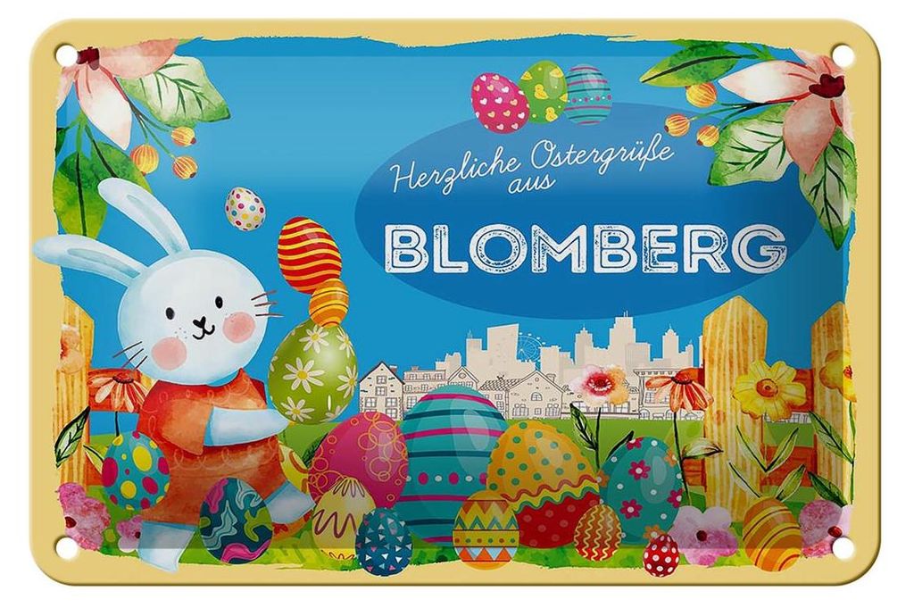 Blechschild Ostern Ostergrüße 18x12cm BLOMBERG Geschenk Produktbild 