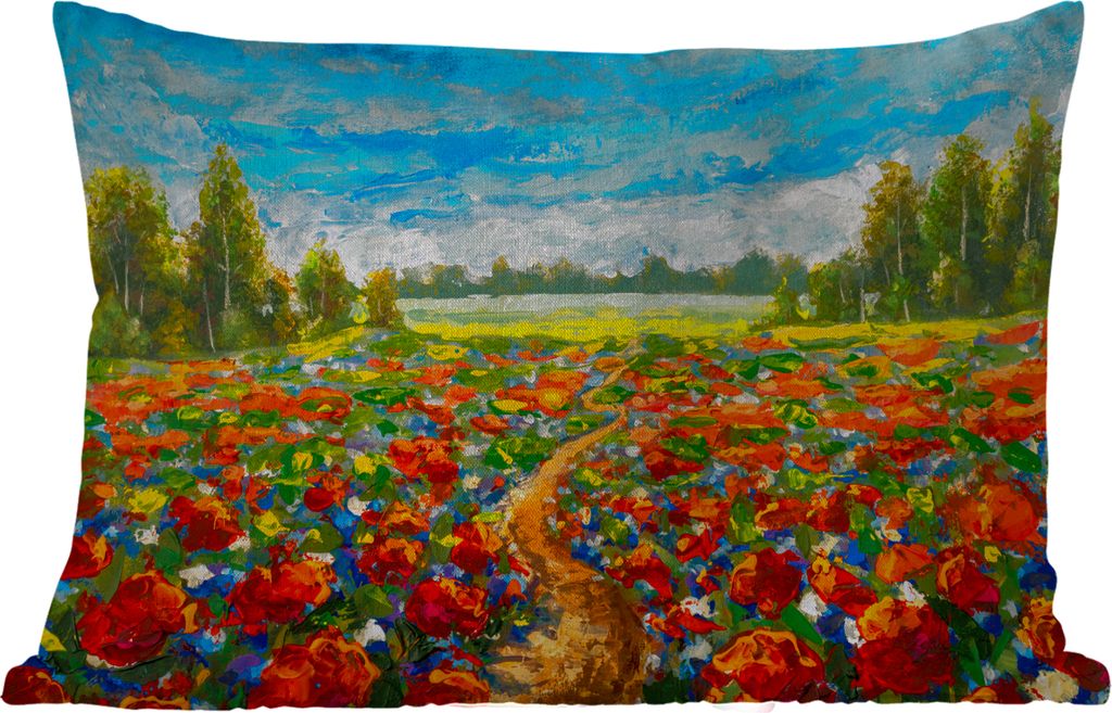 MuchoWow Outdoor Kissen - Ölfarbe - Malerei - Blumen - Landschaft - 60x40 cm - Wetterfest - Lounge Kissen - Zierkissen - Kissen für Innenräume