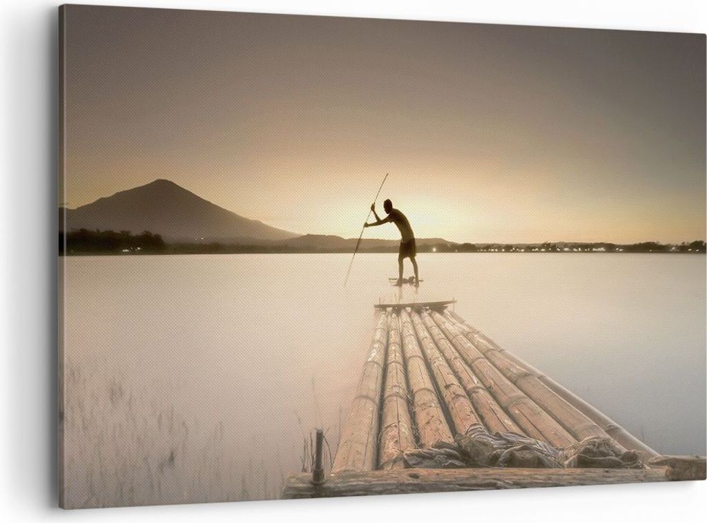Bild auf Leinwand - Leinwandbild - Einteilig - Floß Westen die Sonne - 120x80cm - Wand Bild - Wanddeko - Wandbilder - Leinwanddruck - Bilder - Wan...