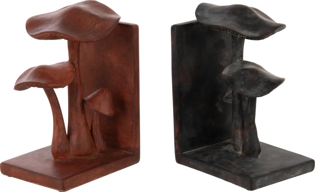 J-Line Set de 2 serre-livres Champignon en polyrésine Marron et Noir