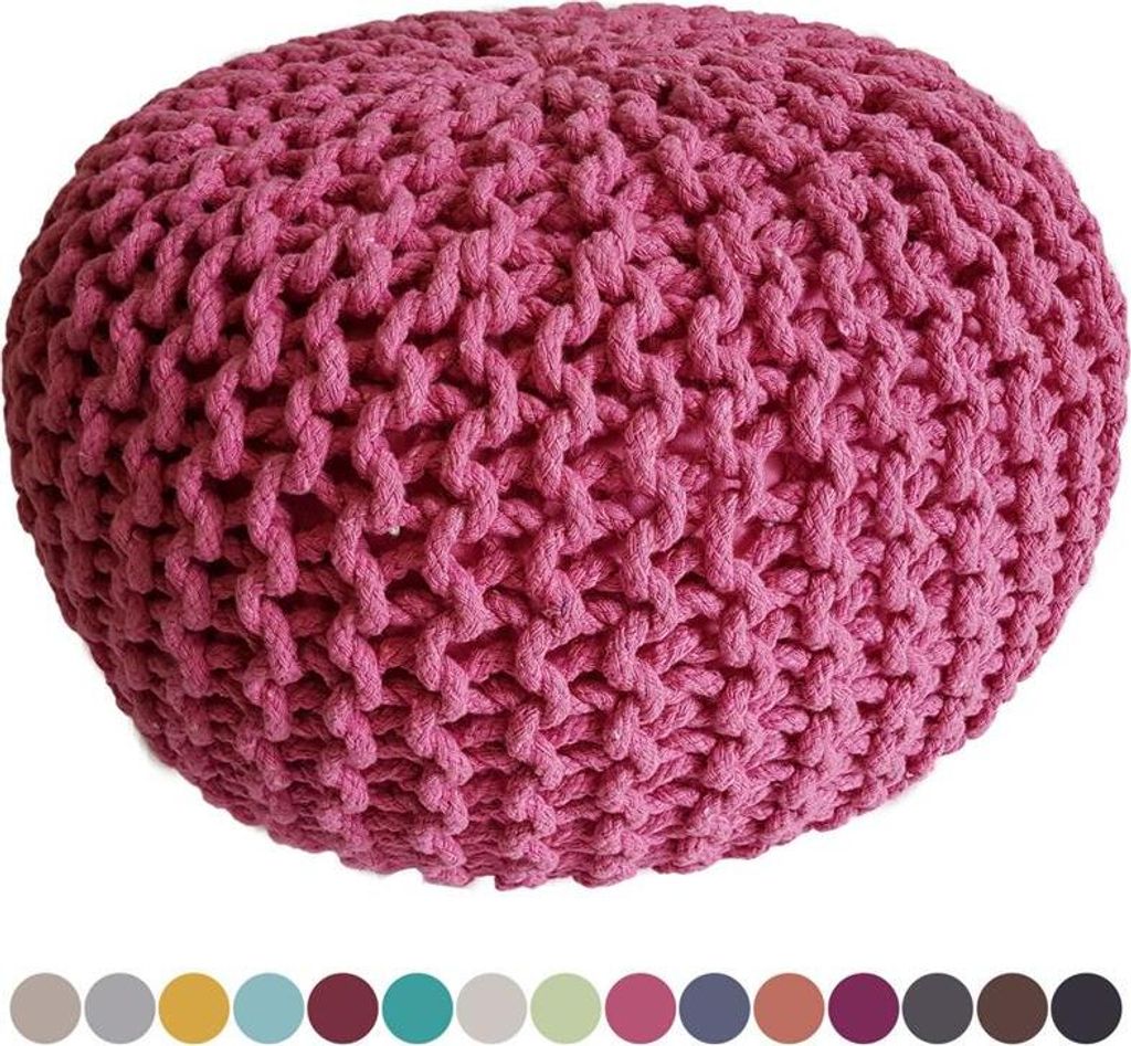 Soma Strickhocker Pouf Ø 45 cm Sitzpouf Sitzpuff Grobstrick-Optik Pouf Strick Bodenkissen Höhe 30 cm (BxHxL) 45 x 30 x 45 cm pink