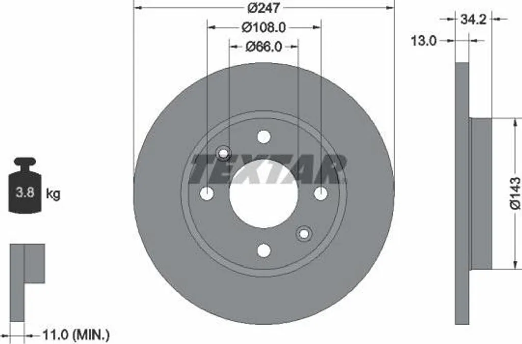 Disque de frein fonte 10mm d'épaisseur pour 206, Xsara OE 169014