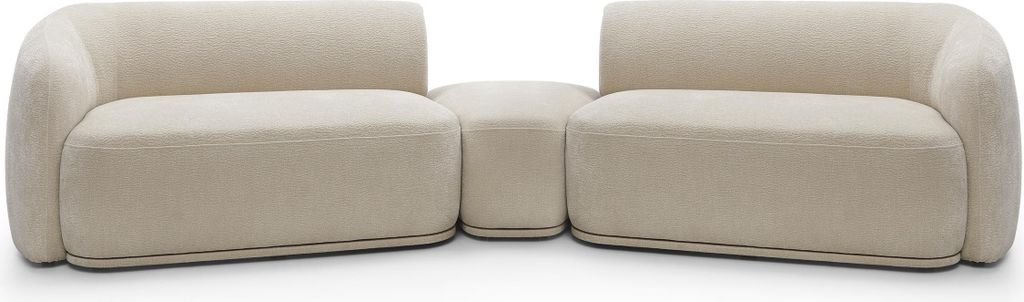 BETTSO Modulares Sofa mit Pouffe beige NOBIS mit elegant abgerundeten Seiten und bequemem Sitz