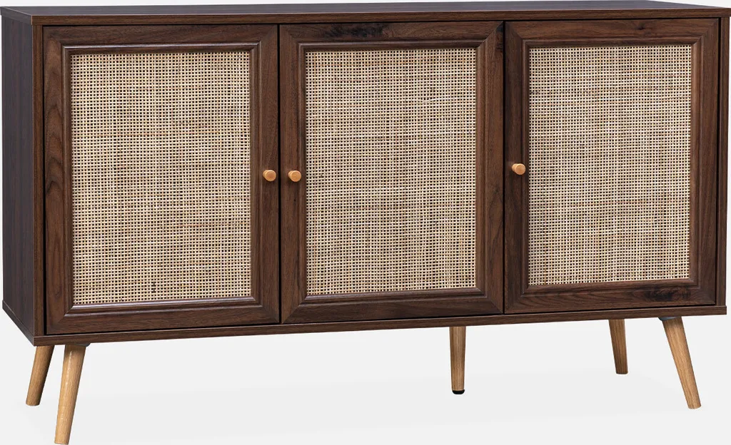 Credenza Bassa 120 cm 3 Ante Cannage Marrone | Mobile Contenitore