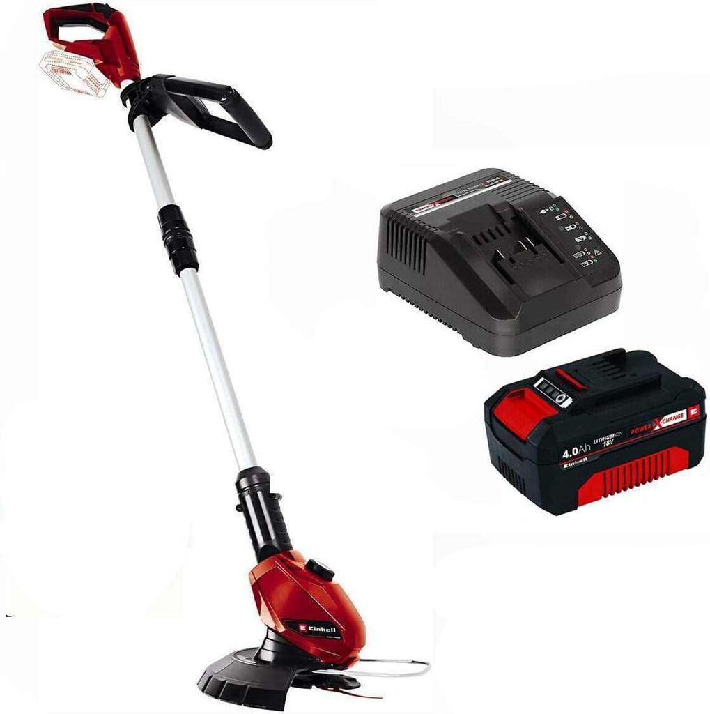 Einhell Akku-Rasentrimmer Power X-Change GE-CT 18 Li 18V, dreh- und neigbarer Motorkopf, Flowerguard Akku 4.0 Ah Ladegerät