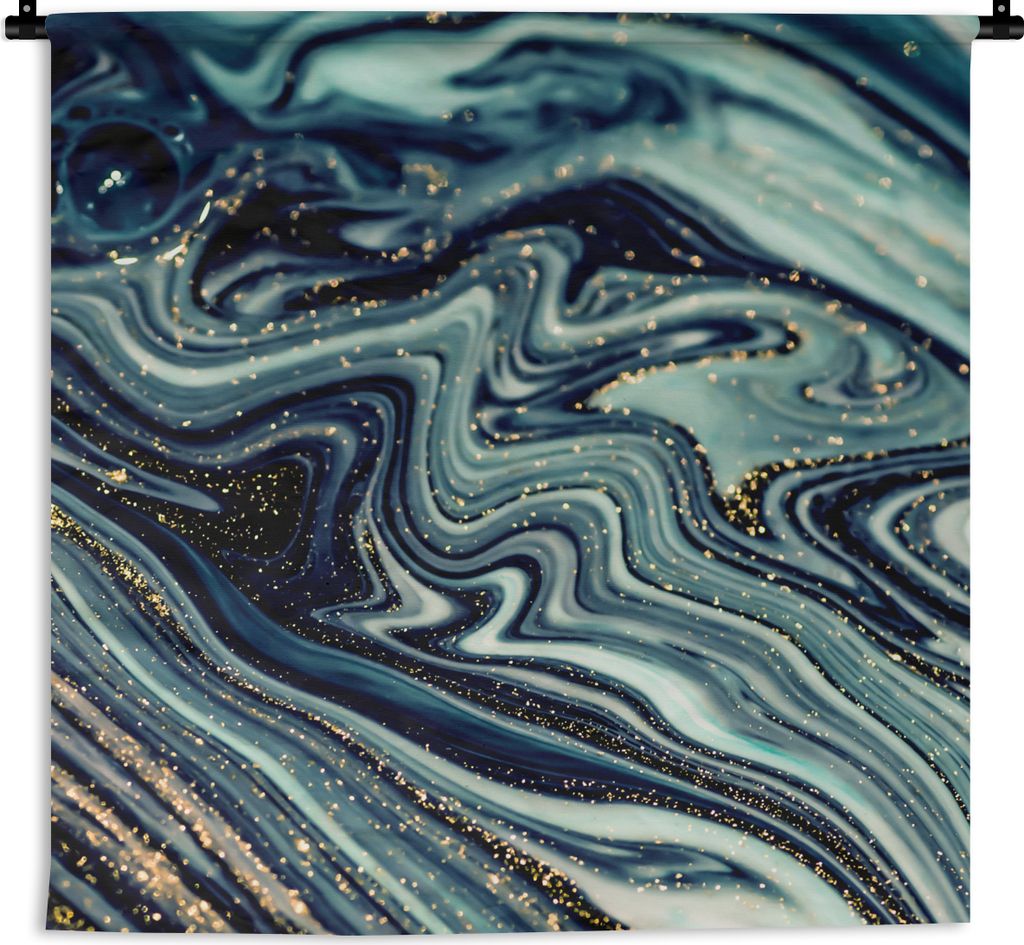 MuchoWow Wandteppich Wandbehang Marmor - Gold - Blau - Glitter - Marmoroptik - Abstrakt 150x150 cm Tapisserie Dekoration Wandtuch - Wohnaccessoir...