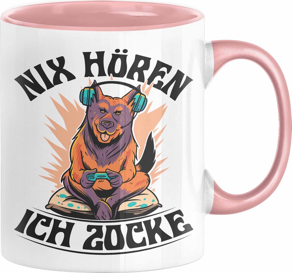 Zocker Geschenk Tasse Nix Hören ich Zocke Jungs Jungen Geschenkidee zum Zocken (Rosa)