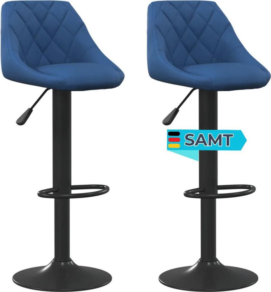 Barhocker DUKE höhenverstellbar 2er Set Blau Samt  | Produktbild 