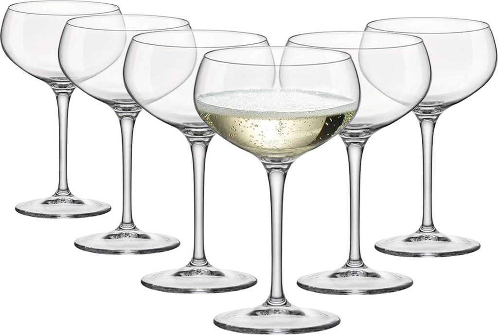 Bormioli Rocco BARTDER-Glas-Champagner-Coupé-Untertassen - italienische Prosecco SPLING WINE-Saucer-Gläser - 305ml - Klar - Pack von 12