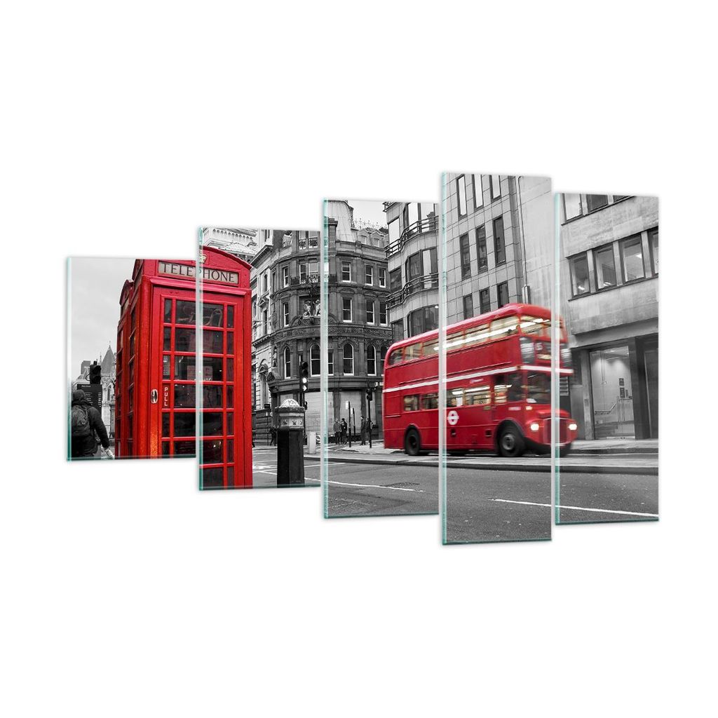 Bilder auf glas - Bus Telefon Straße - 100x60cm - Glasbilder - Wandbilder - Kunstdruck - zum Aufhängen bereit - Wanddekoration aus Glas - Glas Bi...