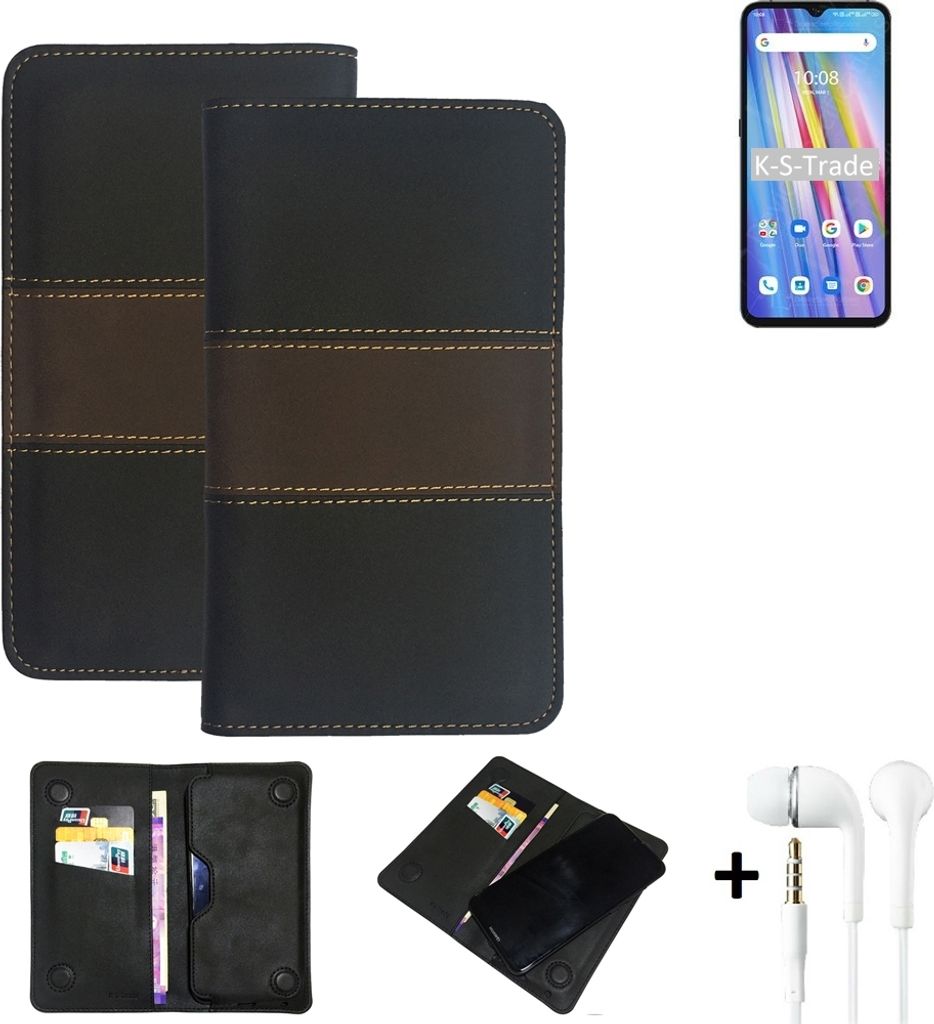 K-S-Trade Handyhülle + Kopfhörer kompatibel mit UMIDIGI A11 Schutzhülle Walletcase Bookstyle Tasche Schutz Case Hülle Wallet Cover Kunstleder