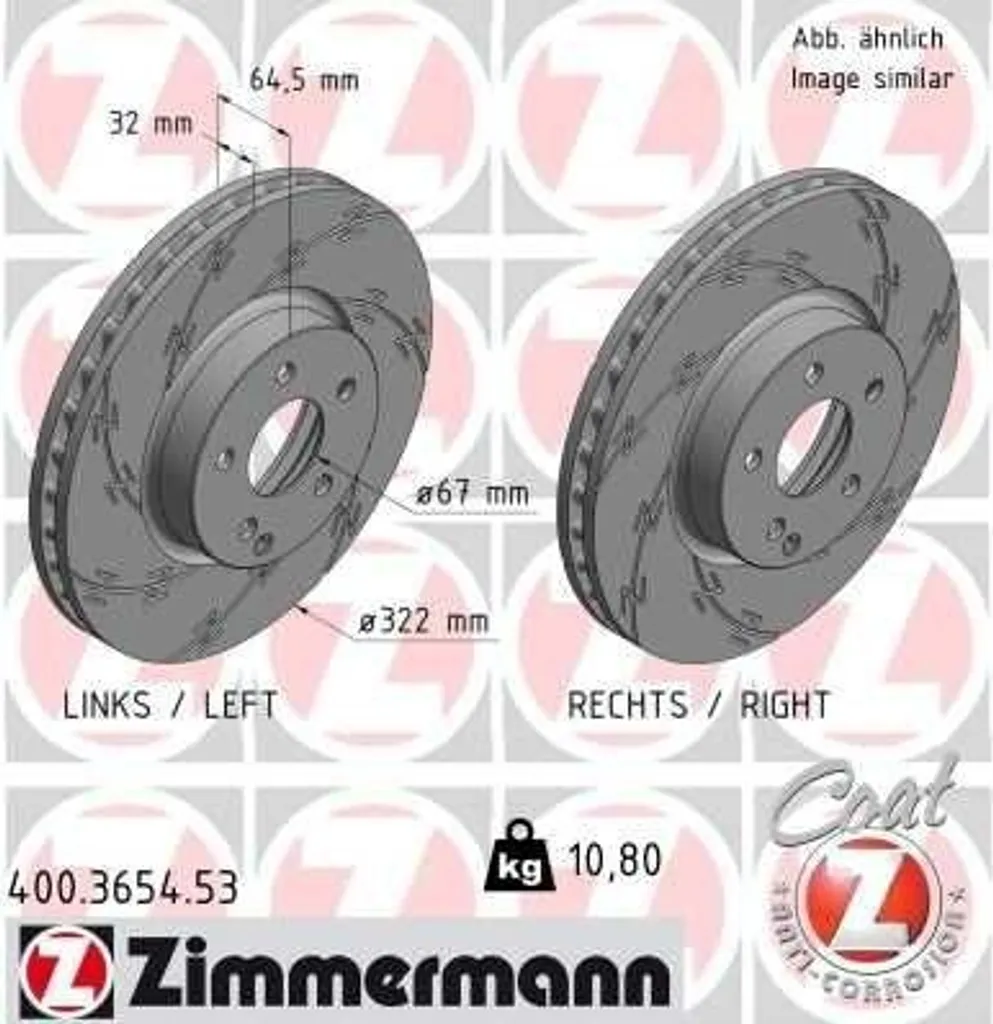 Zimmermann 400.3654.53 Disque de Frein pour Mercedes Classe C et E W212