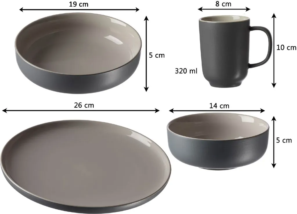 Ritzenhoff & Breker JASPER 16 Pezzi - Servizio Piatti Grigio Stoneware - 2