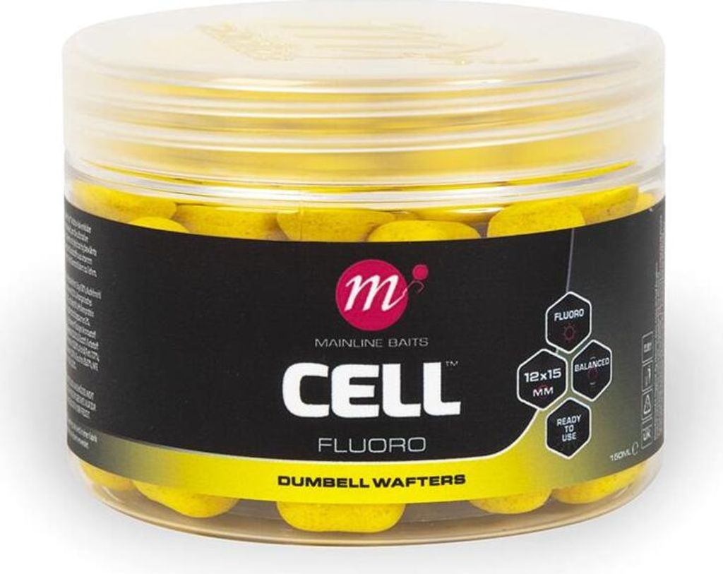 Mainline Cell Fluoro Dumbell Wafters 12x15mm Gelbe Kugeln