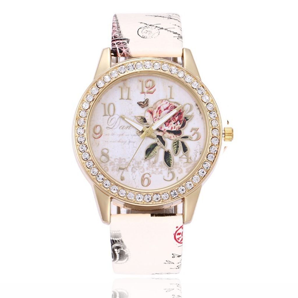 Elegante Rose Damenuhr in Weiß - Stilvoll und Bezaubernd KP12984