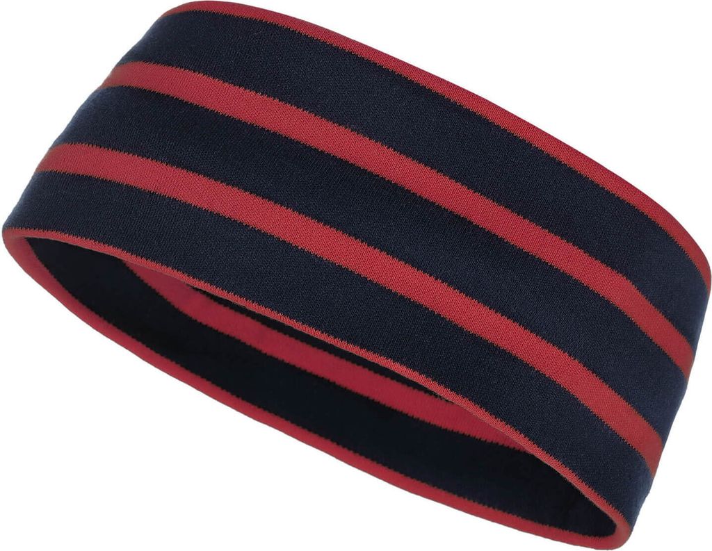 modAS Uni Stirnband Maritim für Erwachsene - Ohrwärmer zweilagig aus Baumwolle in Blau-Rot Größe 3 - bis 60 cm Kopfumfang (Erwachsene)