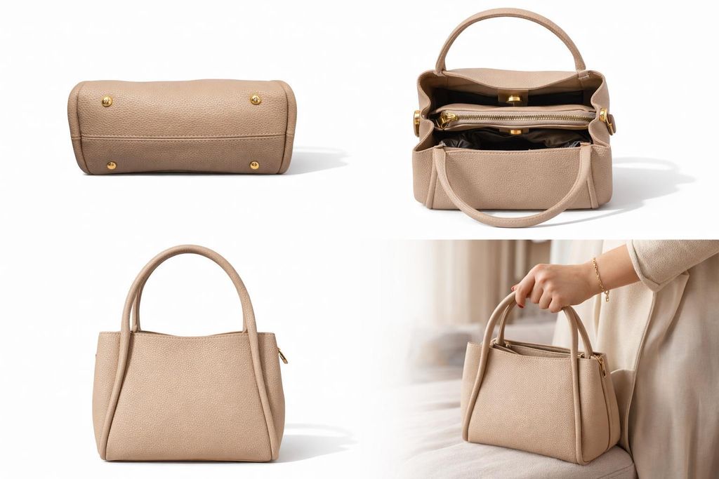Handtasche Umhängetasche in Beige Schlicht Kunstleder Design