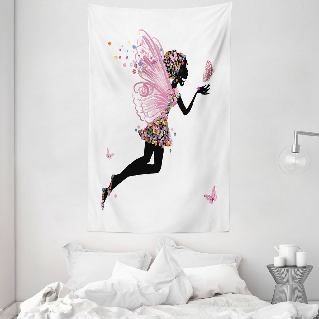 ABAKUHAUS Fee Wandteppich und Tagesdecke, Floral Dressed Engel aus Weiches Mikrofaser Stoff Waschbar ohne Verblassen Digitaldruck, 140 x 230 cm, Me...