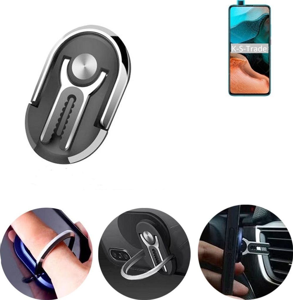 K-S-Trade 3in1 Smartphone-Ring Handy-Ring kompatibel mit Xiaomi Redmi K30 Pro Zoom Fingerhalterung Handyring Tischständer Lüftungsgitter-Halterung
