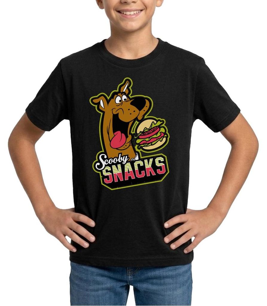 Spreadshirt Scooby-Doo Scooby Snacks Mit Burger Teenager T-Shirt, 134/146 (9-11 Jahre), Schwarz