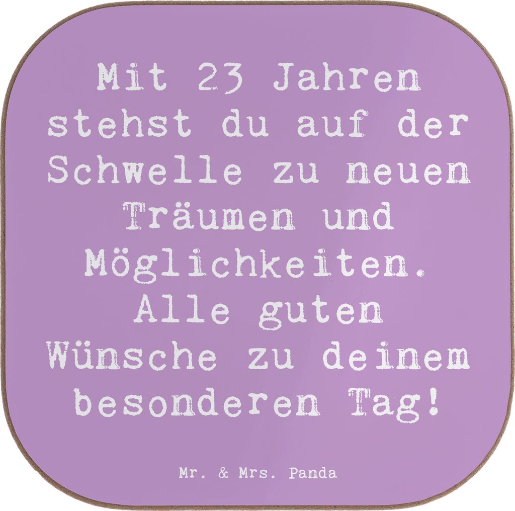 Mr. & Mrs. Panda Untersetzer für Gläser Spruch 23. Geburtstag - Lavendeltraum - Geschenk, vorfreude, Glück, Glas, Meilensteine, Happy Birthday, ...