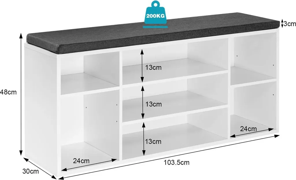 Meuble de rangement chaussures avec assise confortable en tissu et bois - 6