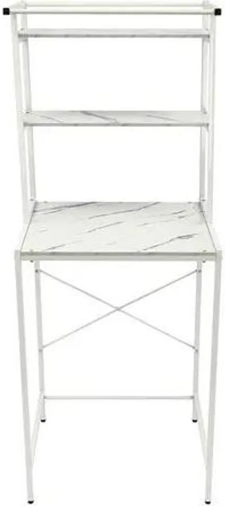 Meuble Machine à Laver Robuste en Fer et MDF Blanc, Style Marbre Chic