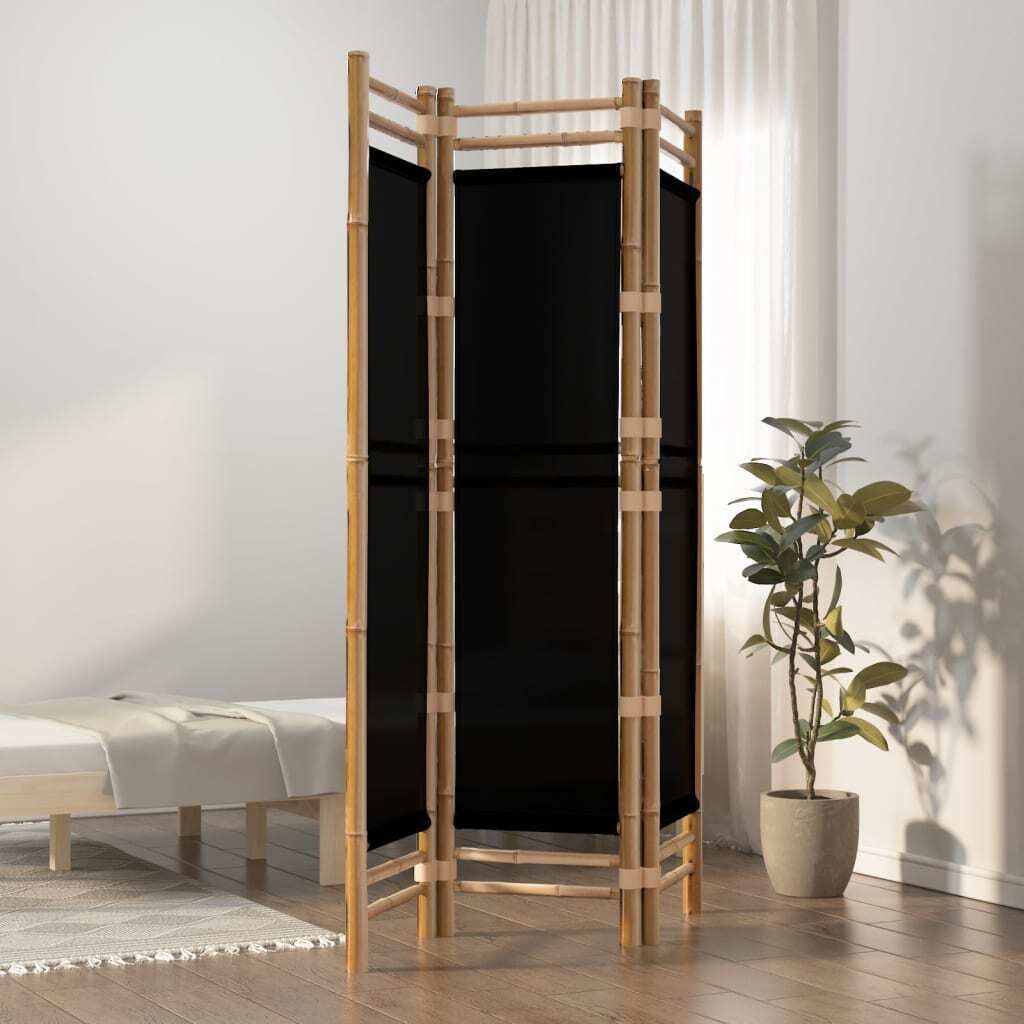 The Living Store 3-tlg. Paravent Faltbar 120 cm Bambus und Canvas