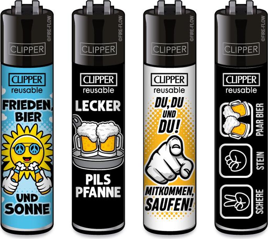 Clipper® Feuerzeuge 4er Set: Bier Slogan Produktbild 