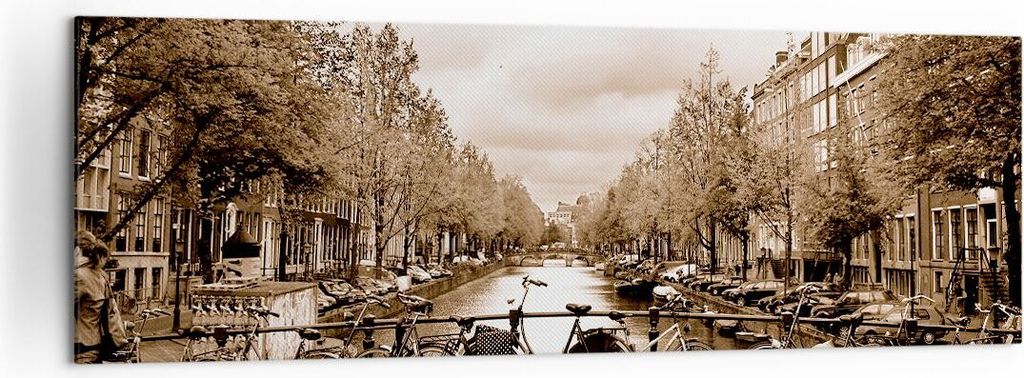 Bild auf Leinwand - Leinwandbild - Kanal Fahrräder Amsterdam Zentrum - 160x50cm - Wand Bild - Wanddeko - Leinwanddruck - Bilder - Kunstdruck - Lei...