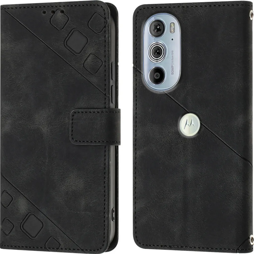 Custodia Elegante Motorola Edge 30 Pro Pelle Nera Flip Case Sottile