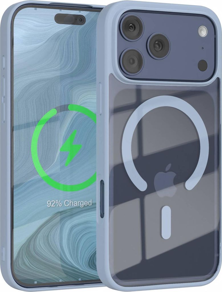 EAZY CASE Clear MagSafe Case für Apple iPhone 17 Pro Max, Qi-Charging, Silikon mit Kameraschutz, Bumper Case in Hellblau